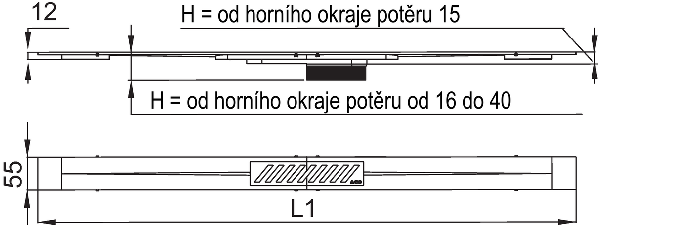 ACO ShowerDrain Splus Zlab-Stripes Vykres